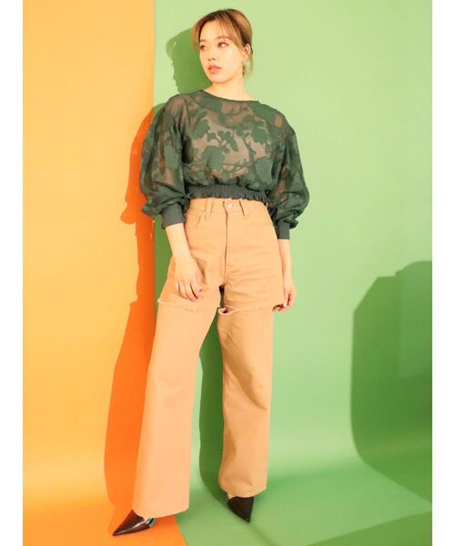 EVRIS（エヴリス）の「フロントスラッシュワイドパンツ（デニムパンツ・レディース・ホワイト/ブラック/ベージュ・SMALL/MEDIUM）」の12枚目の写真