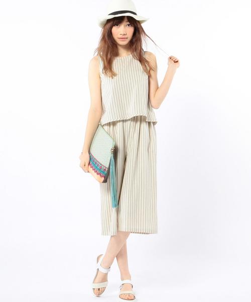 Another Edition（アナザーエディション）の「2wayノースリーブプルオーバー×サロペット(ストライプ)/ae NSL PO×SLPT STRP◆（サロペット/オーバーオール・レディース・オフホワイト/ネイビー・ﾌﾘ-）」の6枚目の写真