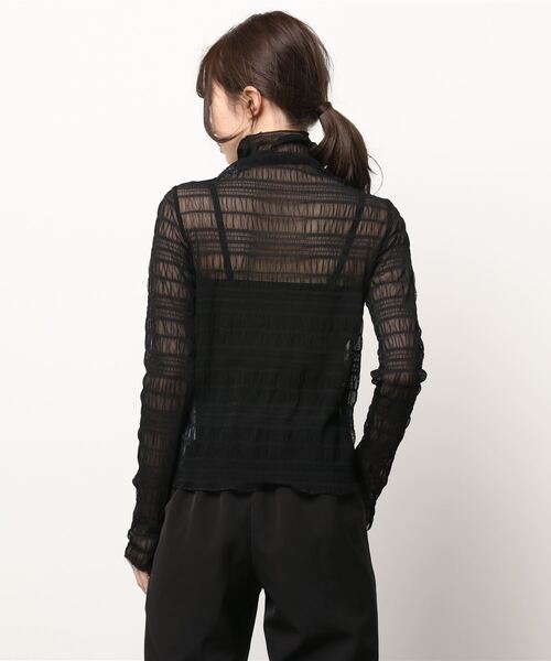 i-dare（アイディア）の「【i-dare】ハイネック シャーリング シアー ブラウス（シャツ/ブラウス・レディース・ブラック/ホワイト/カーキ/ダークブラウン/アイボリー/チャコールグレー・FREE）」の7枚目の写真