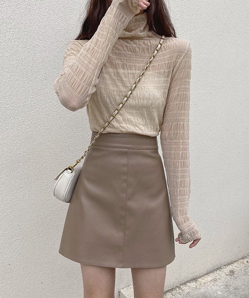 i-dare（アイディア）の「【i-dare】ハイネック シャーリング シアー ブラウス（シャツ/ブラウス・レディース・ブラック/ホワイト/カーキ/ダークブラウン/アイボリー/チャコールグレー・FREE）」の6枚目の写真