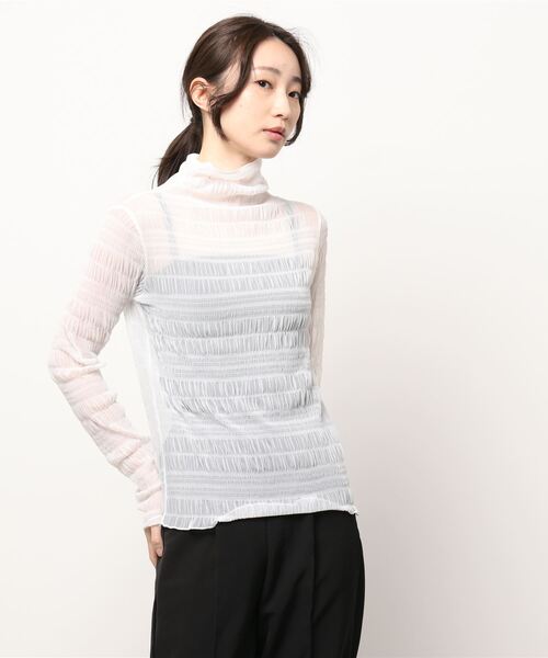 i-dare（アイディア）の「【i-dare】ハイネック シャーリング シアー ブラウス（シャツ/ブラウス・レディース・ブラック/ホワイト/カーキ/ダークブラウン/アイボリー/チャコールグレー・FREE）」の22枚目の写真