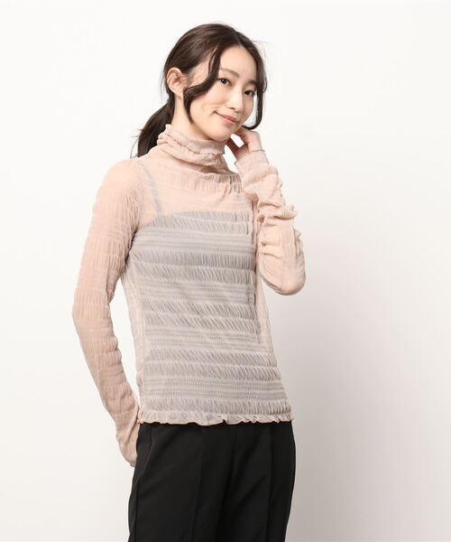 i-dare（アイディア）の「【i-dare】ハイネック シャーリング シアー ブラウス（シャツ/ブラウス・レディース・ブラック/ホワイト/カーキ/ダークブラウン/アイボリー/チャコールグレー・FREE）」の18枚目の写真