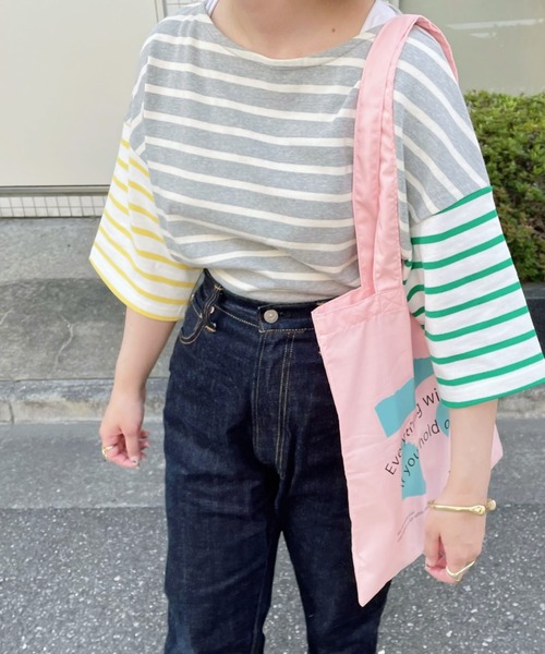 Doux archives（ドゥアルシーヴ）の「［ｗｅｂ限定］クレイジー切替バスクボーダーシャツ（Tシャツ/カットソー・レディース・ネイビー/グレー/グリーン/イエロー/ピンク・FREE）」の16枚目の写真