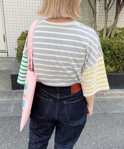 Doux archives（ドゥアルシーヴ）の「［ｗｅｂ限定］クレイジー切替バスクボーダーシャツ（Tシャツ/カットソー・レディース・ネイビー/グレー/グリーン/イエロー/ピンク・FREE）」の20枚目の写真