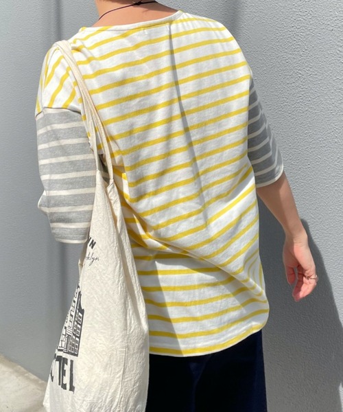 Doux archives（ドゥアルシーヴ）の「［ｗｅｂ限定］クレイジー切替バスクボーダーシャツ（Tシャツ/カットソー・レディース・ネイビー/グレー/グリーン/イエロー/ピンク・FREE）」の17枚目の写真
