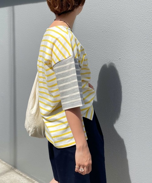 Doux archives（ドゥアルシーヴ）の「［ｗｅｂ限定］クレイジー切替バスクボーダーシャツ（Tシャツ/カットソー・レディース・ネイビー/グレー/グリーン/イエロー/ピンク・FREE）」の21枚目の写真