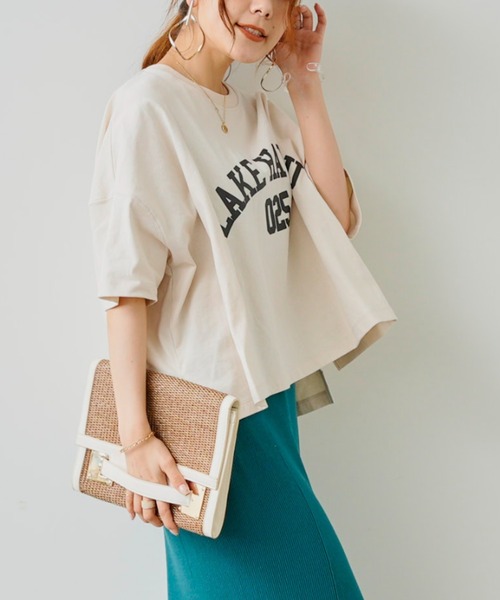 Chez toi（シェトワ）の「【WEB限定】ワイドカレッジロゴT（Tシャツ/カットソー・レディース・チャコールグレー/オフホワイト/カーキ/グリーン/ホワイト系その他・FREE）」の3枚目の写真