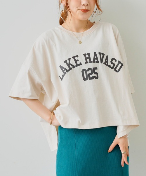 Chez toi（シェトワ）の「【WEB限定】ワイドカレッジロゴT（Tシャツ/カットソー・レディース・チャコールグレー/オフホワイト/カーキ/グリーン/ホワイト系その他・FREE）」の6枚目の写真