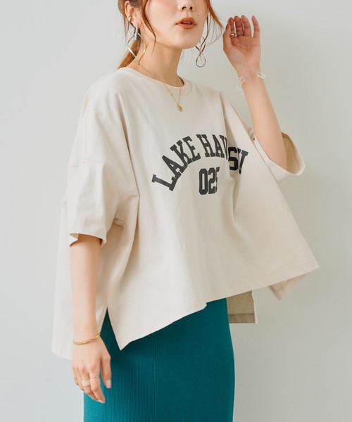 Chez toi（シェトワ）の「【WEB限定】ワイドカレッジロゴT（Tシャツ/カットソー・レディース・チャコールグレー/オフホワイト/カーキ/グリーン/ホワイト系その他・FREE）」の7枚目の写真