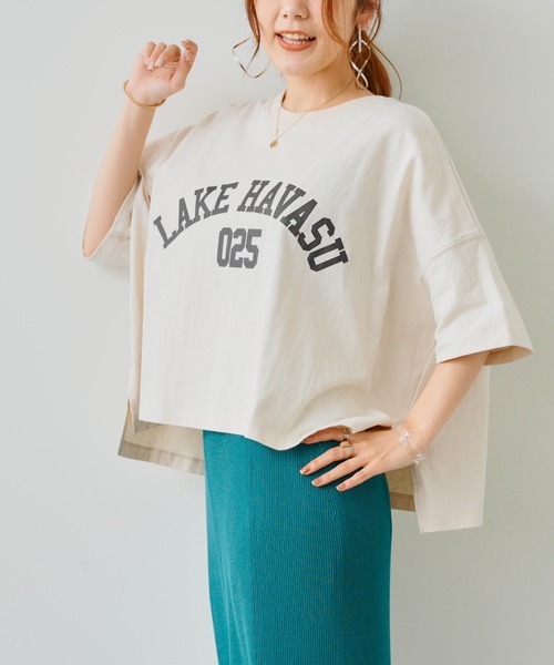 Chez toi（シェトワ）の「【WEB限定】ワイドカレッジロゴT（Tシャツ/カットソー・レディース・チャコールグレー/オフホワイト/カーキ/グリーン/ホワイト系その他・FREE）」の8枚目の写真