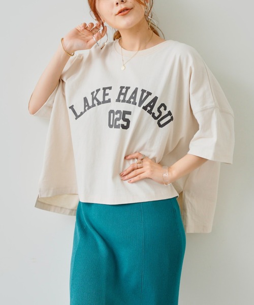 Chez toi（シェトワ）の「【WEB限定】ワイドカレッジロゴT（Tシャツ/カットソー・レディース・チャコールグレー/オフホワイト/カーキ/グリーン/ホワイト系その他・FREE）」の11枚目の写真