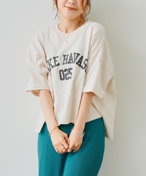 Chez toi（シェトワ）の「【WEB限定】ワイドカレッジロゴT（Tシャツ/カットソー・レディース・チャコールグレー/オフホワイト/カーキ/グリーン/ホワイト系その他・FREE）」の12枚目の写真