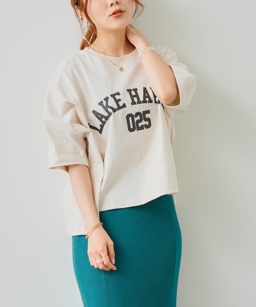 Chez toi（シェトワ）の「【WEB限定】ワイドカレッジロゴT（Tシャツ/カットソー・レディース・チャコールグレー/オフホワイト/カーキ/グリーン/ホワイト系その他・FREE）」の13枚目の写真