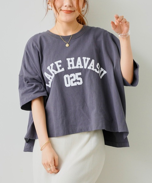 Chez toi（シェトワ）の「【WEB限定】ワイドカレッジロゴT（Tシャツ/カットソー・レディース・チャコールグレー/オフホワイト/カーキ/グリーン/ホワイト系その他・FREE）」の21枚目の写真