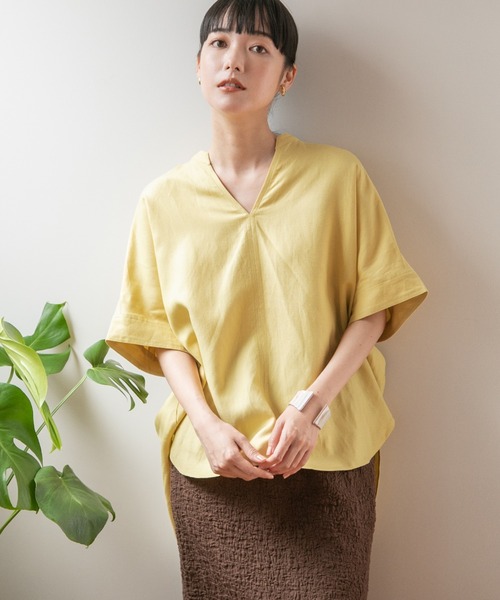 LOWRYS FARM（ローリーズファーム）の「アサコンスキッパーシャツＳＳ　275975（シャツ/ブラウス・レディース・イエロー/グリーン/アイボリー/グレー・FREE）」の4枚目の写真