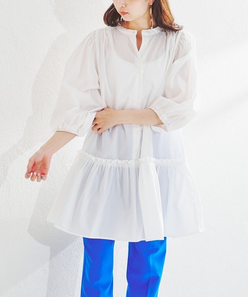 acro（アクロ）の「ボリューム袖ティアードチュニック/AC1400（ワンピース・レディース・ホワイト/ライトブルー/イエロー・ﾌﾘ-）」の12枚目の写真