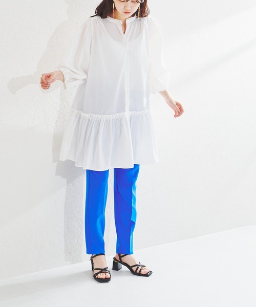 acro（アクロ）の「ボリューム袖ティアードチュニック/AC1400（ワンピース・レディース・ホワイト/ライトブルー/イエロー・ﾌﾘ-）」の4枚目の写真