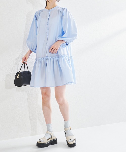 acro（アクロ）の「ボリューム袖ティアードチュニック/AC1400（ワンピース・レディース・ホワイト/ライトブルー/イエロー・ﾌﾘ-）」の8枚目の写真