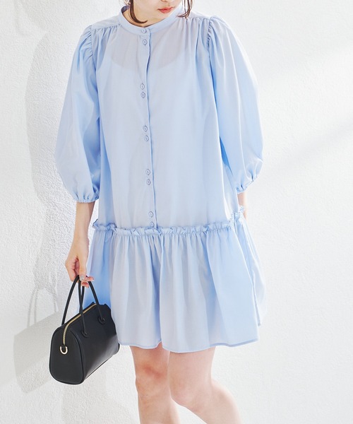 acro（アクロ）の「ボリューム袖ティアードチュニック/AC1400（ワンピース・レディース・ホワイト/ライトブルー/イエロー・ﾌﾘ-）」の5枚目の写真