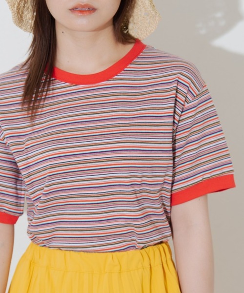 MERLOT(メルロー)の「マルチボーダーT(Tシャツ/カットソー・レディース・ブラック/レッド・FREE)」の2枚目の写真