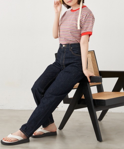 MERLOT(メルロー)の「マルチボーダーT(Tシャツ/カットソー・レディース・ブラック/レッド・FREE)」の6枚目の写真