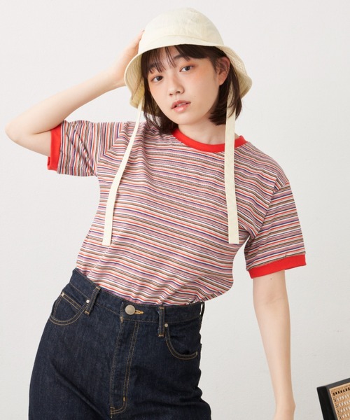 MERLOT(メルロー)の「マルチボーダーT(Tシャツ/カットソー・レディース・ブラック/レッド・FREE)」の18枚目の写真