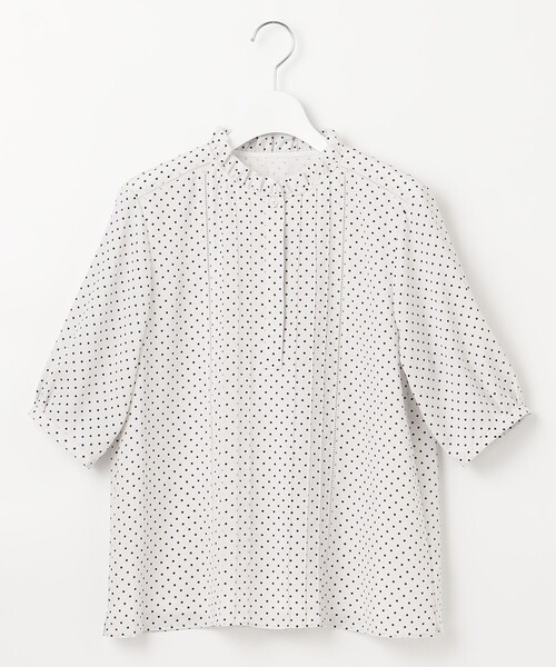 J.PRESS(ジェイプレス)の「【洗える】 ドットプリント フリル衿 カットソー(Tシャツ/カットソー・レディース・ブラック系5/ライトグレー系5/パープル系5・T15/T13)」の7枚目の写真