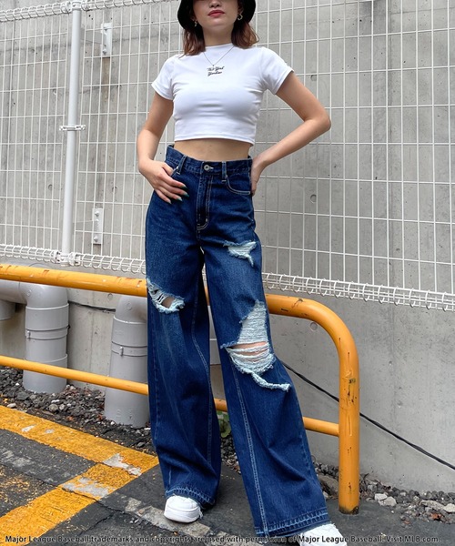 BACK TO THE FIELD(バック トゥー ザ フィールド)の「【MLB】レタリング刺繍ちびTシャツ(Tシャツ/カットソー・レディース・ホワイト/ブラック/グリーン・FREE)」の13枚目の写真