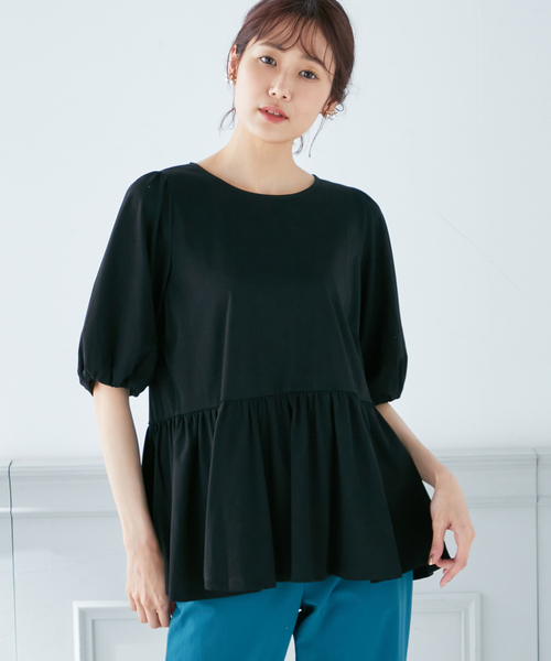 A/C DESIGN BY ALPHA CUBIC(エーシーデザインバイアルファキュービック)の「【接触冷感】ティアードカットプルオーバー(Tシャツ/カットソー・レディース・ブラック/オフホワイト/グリーン・M/L)」の1枚目の写真