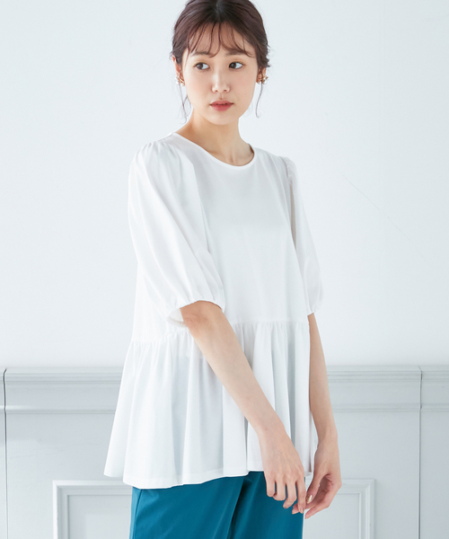 A/C DESIGN BY ALPHA CUBIC(エーシーデザインバイアルファキュービック)の「【接触冷感】ティアードカットプルオーバー(Tシャツ/カットソー・レディース・ブラック/オフホワイト/グリーン・M/L)」の8枚目の写真