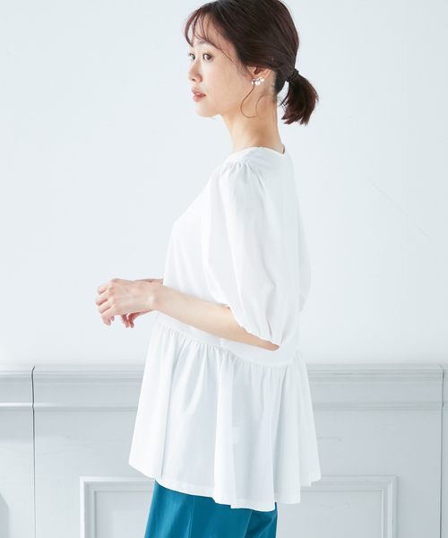 A/C DESIGN BY ALPHA CUBIC(エーシーデザインバイアルファキュービック)の「【接触冷感】ティアードカットプルオーバー(Tシャツ/カットソー・レディース・ブラック/オフホワイト/グリーン・M/L)」の10枚目の写真