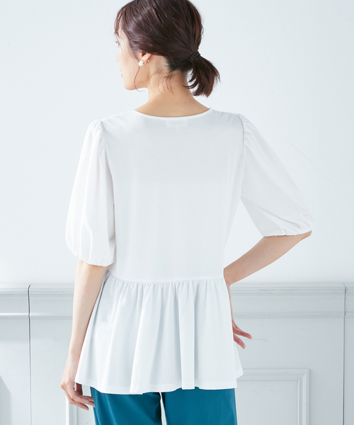 A/C DESIGN BY ALPHA CUBIC(エーシーデザインバイアルファキュービック)の「【接触冷感】ティアードカットプルオーバー(Tシャツ/カットソー・レディース・ブラック/オフホワイト/グリーン・M/L)」の11枚目の写真