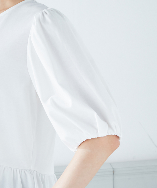 A/C DESIGN BY ALPHA CUBIC(エーシーデザインバイアルファキュービック)の「【接触冷感】ティアードカットプルオーバー(Tシャツ/カットソー・レディース・ブラック/オフホワイト/グリーン・M/L)」の7枚目の写真
