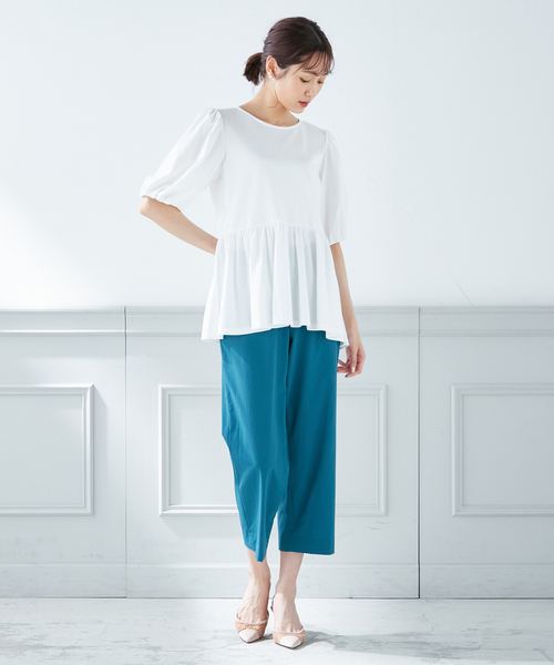 A/C DESIGN BY ALPHA CUBIC(エーシーデザインバイアルファキュービック)の「【接触冷感】ティアードカットプルオーバー(Tシャツ/カットソー・レディース・ブラック/オフホワイト/グリーン・M/L)」の9枚目の写真