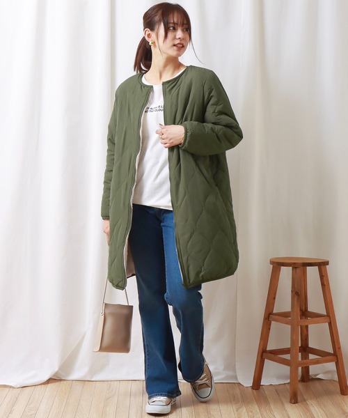 libelle more（リベル モア）の「裏ボアキルトコート+ニットワンピース セット（セットアップ・レディース・ブラック/ベージュ/カーキ・M/L）」の14枚目の写真