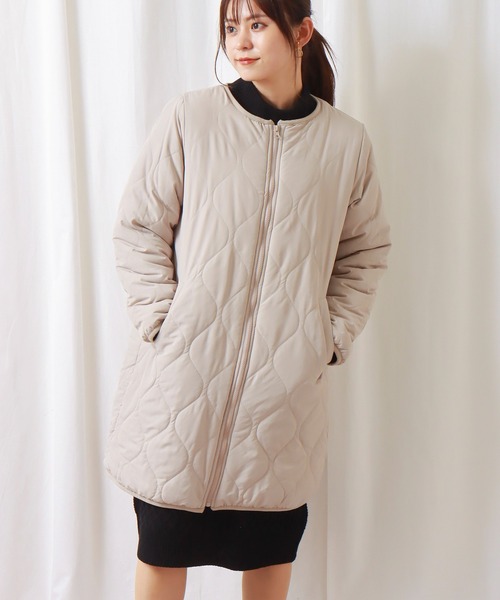 libelle more（リベル モア）の「裏ボアキルトコート+ニットワンピース セット（セットアップ・レディース・ブラック/ベージュ/カーキ・M/L）」の4枚目の写真