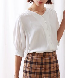 E/ツイル　シャーリングブラウス