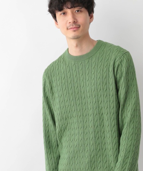 GLOBAL WORK（グローバルワーク）の「洗えるスマートケーブルニット/278052（ニット/セーター・メンズ・オフホワイト/グレー/ベージュ/グリーン/ブルー/ネイビー/ピンク・SMALL/MEDIUM/LARGE/X-LARGE）」の5枚目の写真