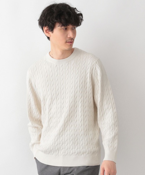 GLOBAL WORK（グローバルワーク）の「洗えるスマートケーブルニット/278052（ニット/セーター・メンズ・オフホワイト/グレー/ベージュ/グリーン/ブルー/ネイビー/ピンク・SMALL/MEDIUM/LARGE/X-LARGE）」の16枚目の写真