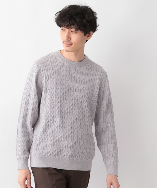 GLOBAL WORK（グローバルワーク）の「洗えるスマートケーブルニット/278052（ニット/セーター・メンズ・オフホワイト/グレー/ベージュ/グリーン/ブルー/ネイビー/ピンク・SMALL/MEDIUM/LARGE/X-LARGE）」の20枚目の写真
