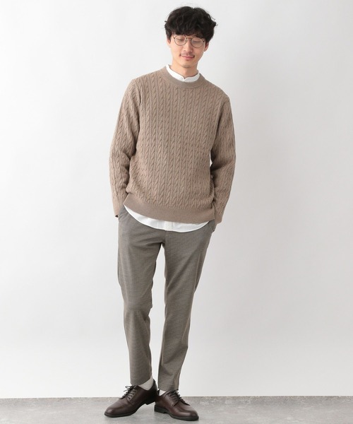 GLOBAL WORK（グローバルワーク）の「洗えるスマートケーブルニット/278052（ニット/セーター・メンズ・オフホワイト/グレー/ベージュ/グリーン/ブルー/ネイビー/ピンク・SMALL/MEDIUM/LARGE/X-LARGE）」の12枚目の写真