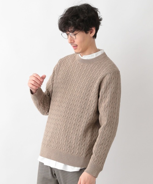 GLOBAL WORK（グローバルワーク）の「洗えるスマートケーブルニット/278052（ニット/セーター・メンズ・オフホワイト/グレー/ベージュ/グリーン/ブルー/ネイビー/ピンク・SMALL/MEDIUM/LARGE/X-LARGE）」の11枚目の写真