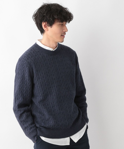 GLOBAL WORK（グローバルワーク）の「洗えるスマートケーブルニット/278052（ニット/セーター・メンズ・オフホワイト/グレー/ベージュ/グリーン/ブルー/ネイビー/ピンク・SMALL/MEDIUM/LARGE/X-LARGE）」の13枚目の写真