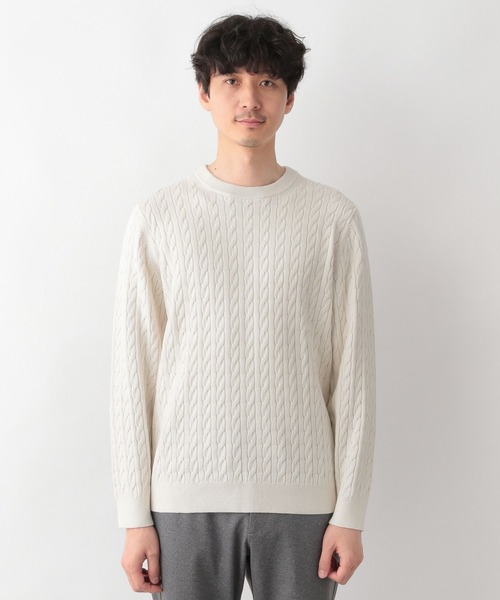 GLOBAL WORK（グローバルワーク）の「洗えるスマートケーブルニット/278052（ニット/セーター・メンズ・オフホワイト/グレー/ベージュ/グリーン/ブルー/ネイビー/ピンク・SMALL/MEDIUM/LARGE/X-LARGE）」の18枚目の写真