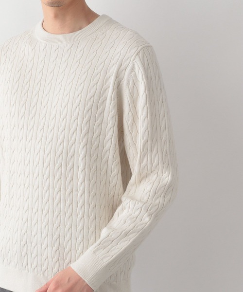 GLOBAL WORK（グローバルワーク）の「洗えるスマートケーブルニット/278052（ニット/セーター・メンズ・オフホワイト/グレー/ベージュ/グリーン/ブルー/ネイビー/ピンク・SMALL/MEDIUM/LARGE/X-LARGE）」の9枚目の写真