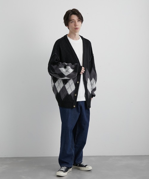 セール】アーガイルニットルーズカーディガン（カーディガン