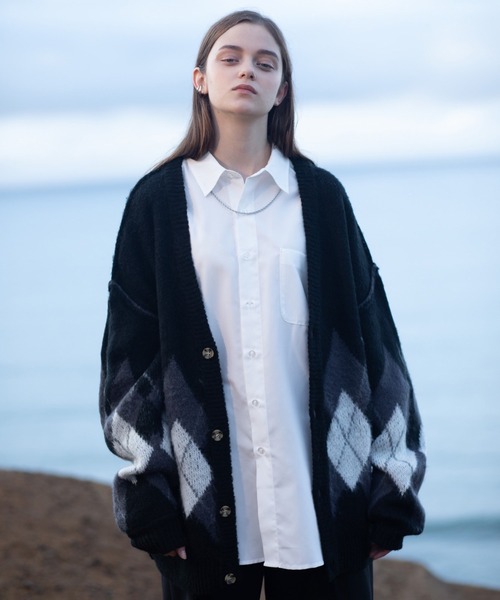 セール】アーガイルニットルーズカーディガン（カーディガン