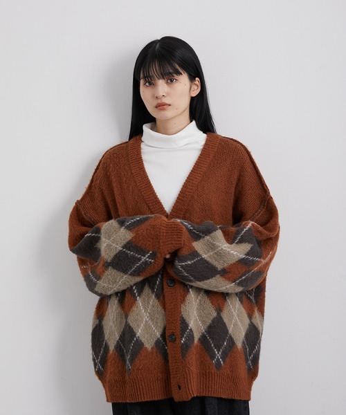 セール】アーガイルニットルーズカーディガン（カーディガン