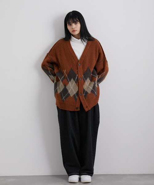 セール】アーガイルニットルーズカーディガン（カーディガン
