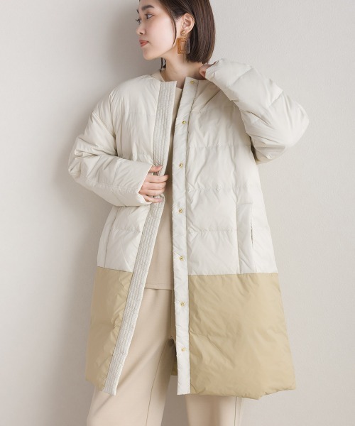 FURRY（ファーリー）の「軽量ダウンノーカラージャケット（トレンチコート・レディース・ブラック/アイボリー・FREE）」の8枚目の写真